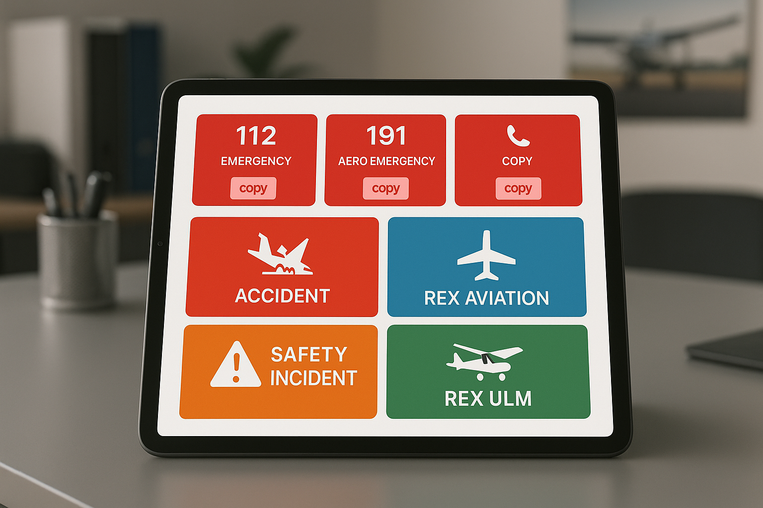 Page d'urgence 4fly avec numeros et categories de signalement